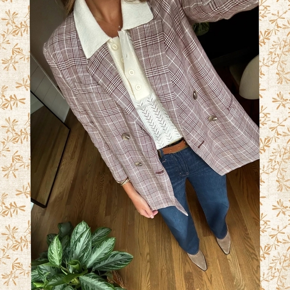 Maeve by Anthropologie Linen Blend Plaid Blazer